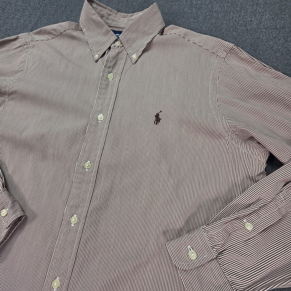 Ralph Lauren Classic Fit‎ Men's M Burgundy Striped Long Sleeve Button Down Shirt